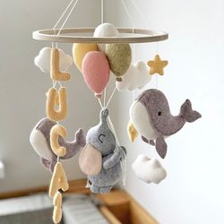 free shipping!! elephant baby mobile, personalized baby mobile, baby mobile for elephant with balloons, girl cot,boy cot