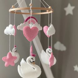 free shipping!! swans and rainbow baby mobile, girl baby mobile, girl cot, baby shower gift, nursery mobile