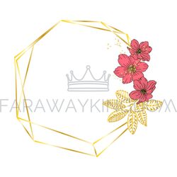 red flower wedding floral golden vector illustration set