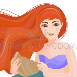 RED HAIRED GIRL Mermaid Underwater Clip Art Vector Illustration