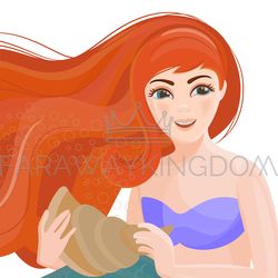 red haired girl mermaid underwater clip art vector illustration
