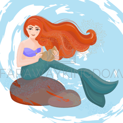 RED HAIRED MERMAID Underwater Princess Vector Illustration Set