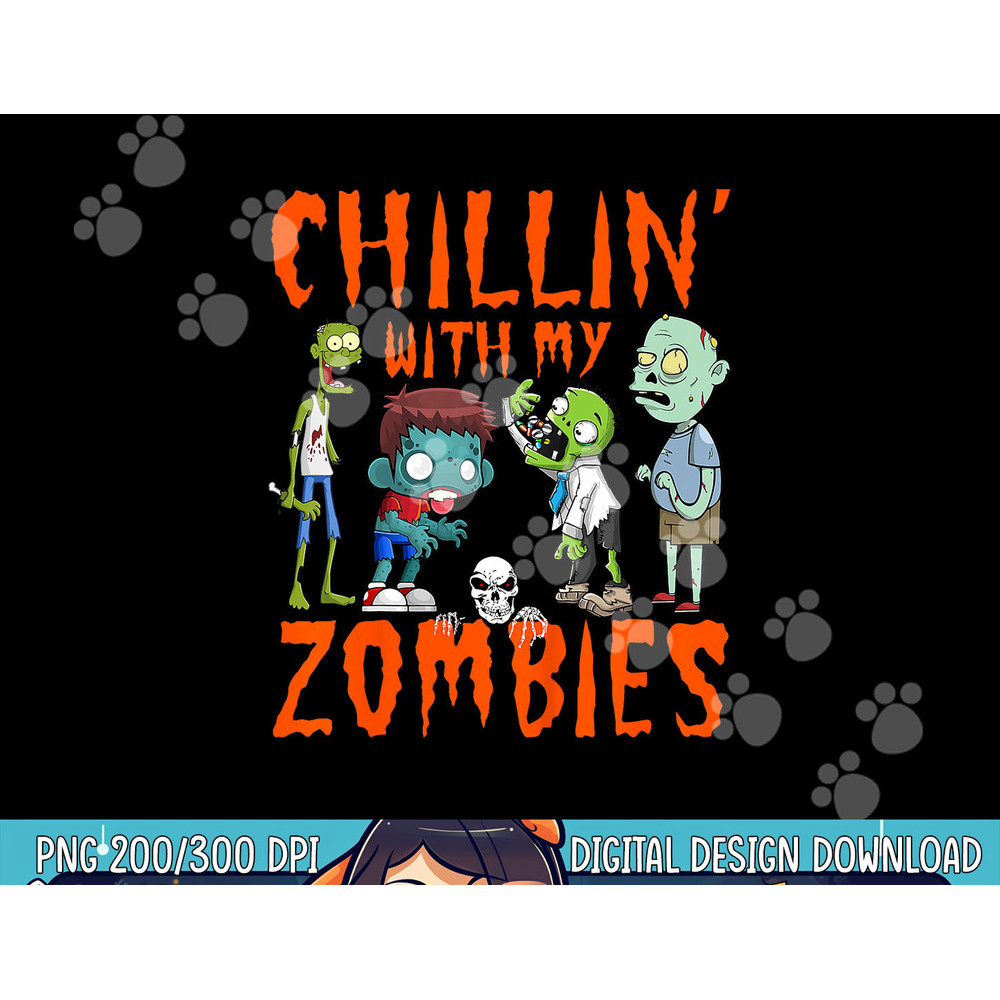 Kids Chillin With My Zombies Halloween Funny Zombie Boys png,sublimation copy.jpg