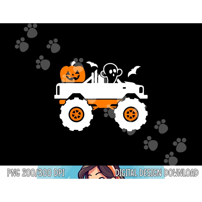 Kids Ghost Pumpkin Riding Monster Truck Lazy Halloween Costume png, sublimation copy.jpg