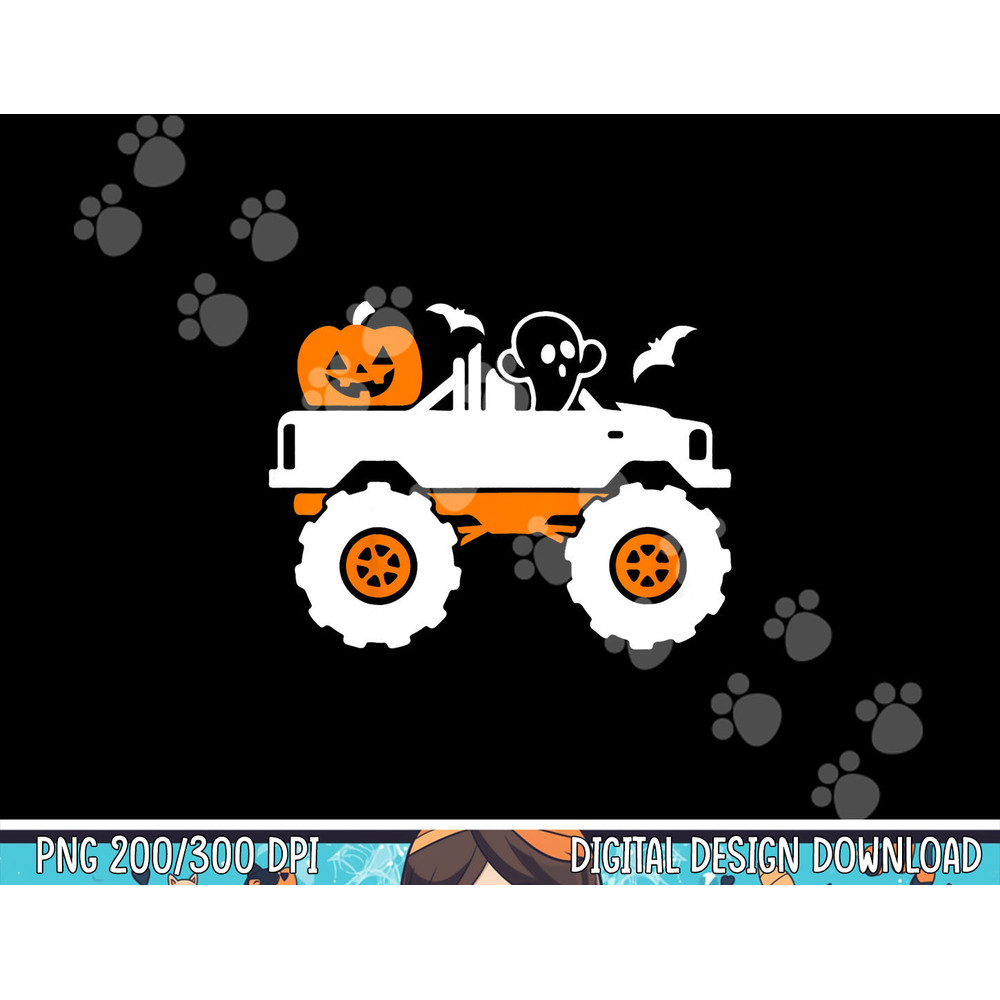 Kids Ghost Pumpkin Riding Monster Truck Lazy Halloween Costume png, sublimation copy.jpg