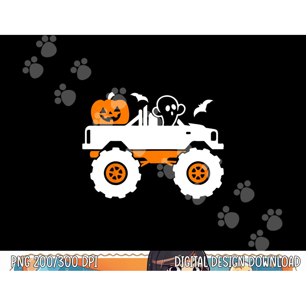 Kids Ghost Pumpkin Riding Monster Truck Lazy Halloween Costume png, sublimation copy.jpg