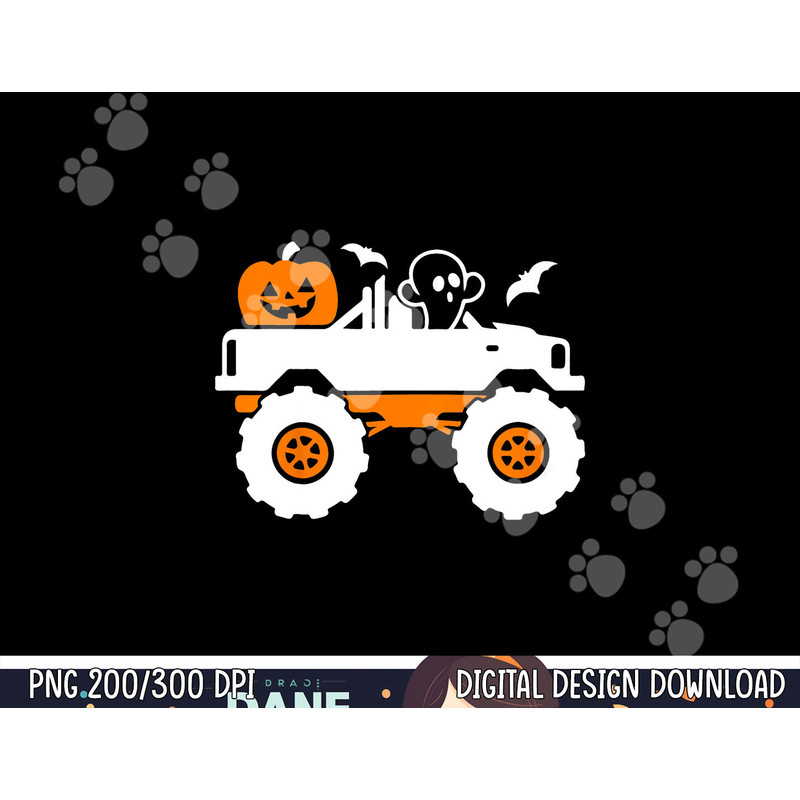 Kids Ghost Pumpkin Riding Monster Truck Lazy Halloween Costume png, sublimation copy.jpg