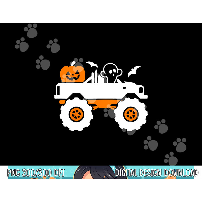 Kids Ghost Pumpkin Riding Monster Truck Lazy Halloween Costume png, sublimation copy.jpg