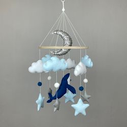 Whale baby mobile boy Under the sea mobile Ocean baby mobile Nursery crib mobile Custom baby mobile