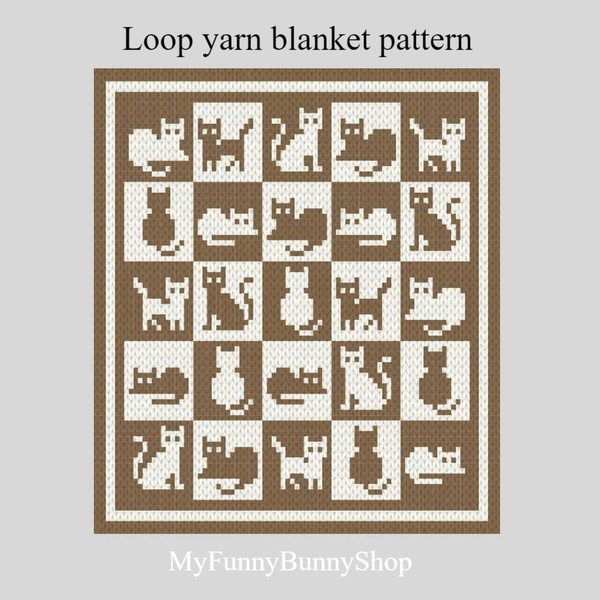loop-yarn-finger-knitted-cats-checkered-blanket