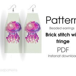 Jellyfish Beaded earrings PATTERN for brick stitch with fringe - See pattern - Instant download