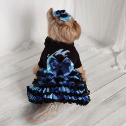 Personalized dog sweater dress with embroidered monogram Black dog cardigan for dog Handmade gift for dog lover