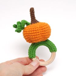 Pumpkin rattle toy.  Halloween baby gift. Fall baby announcement