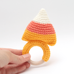 Candy corn rattle toy.  First Halloween baby rattle Fall baby gift