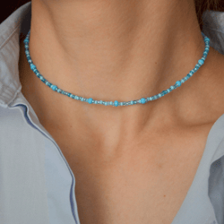 Beaded necklace, Blue necklace, Summer Beach Choker, Trendy chocker