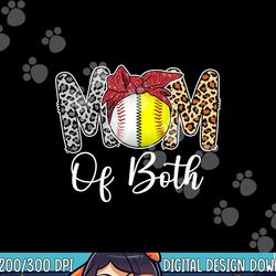mom of both messy bun baseball softball mama mothers day png, sublimation copy