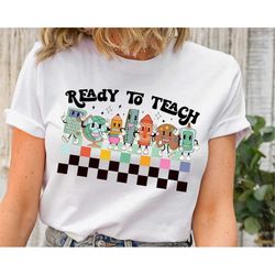 retro ready to teach checkered teacher shirt, retro teacher shirt, teacher shirt, ready to teach teacher shirt, teach sh
