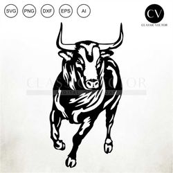 bull svg, cow clipart, cow svg, bull running svg, bull cut file bull vector, bull silhouette, heifer svg, svg file for c