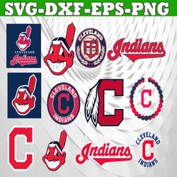 bundle 12 files cleveland indians baseball team svg, cleveland indians svg, mlb team  svg, mlb svg, png, dxf, eps, jpg,
