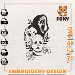 creepy characters embroidery file, instant download, horror movie characters embroidery design, halloween movie embroide