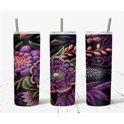 20 oz embroidered purple flower tumbler wrap, floral tumbler wrap, flower wrap, floral, straight, tapered, sublimation,