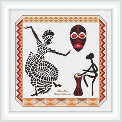 cross stitch pattern dance african woman silhouette ethnic sampler africa music black yellow red counted crossstitch pdf