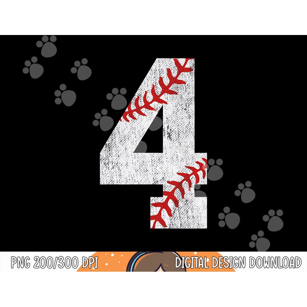 Number 4 Vintage 4th Birthday Baseball Lover 4 Years Old png, sublimation.jpg