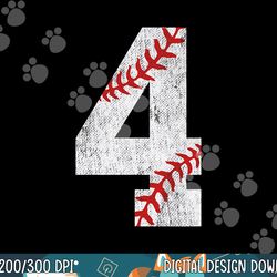 number 4 vintage 4th birthday baseball lover 4 years old png, sublimation