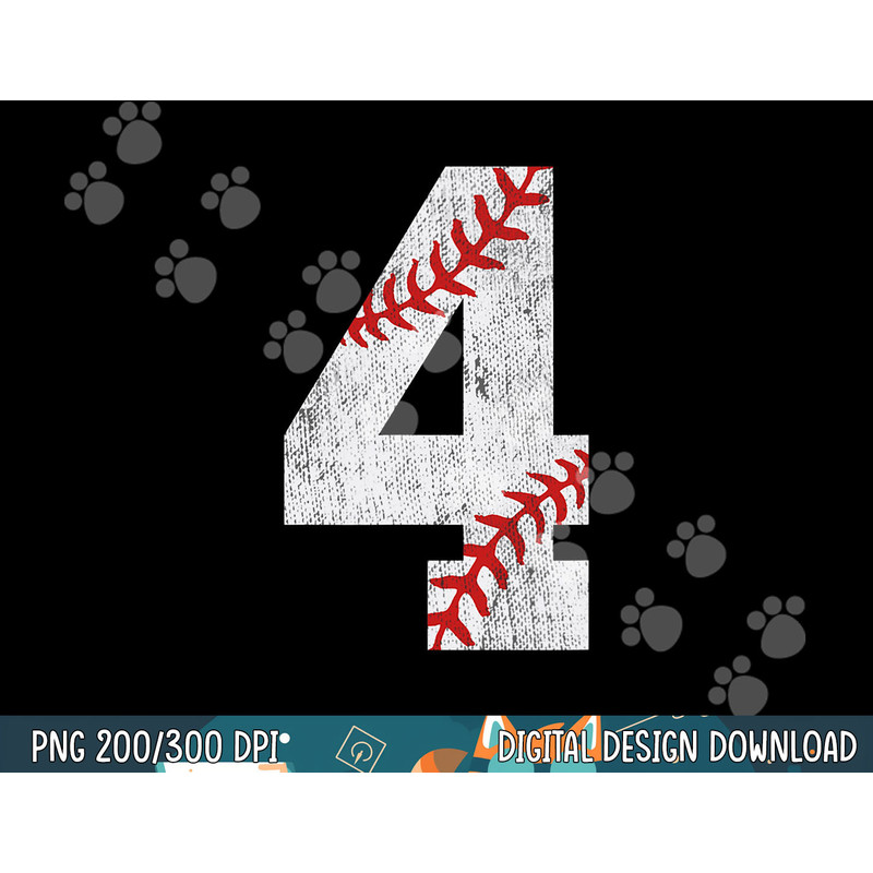 Number 4 Vintage 4th Birthday Baseball Lover 4 Years Old png, sublimation.jpg