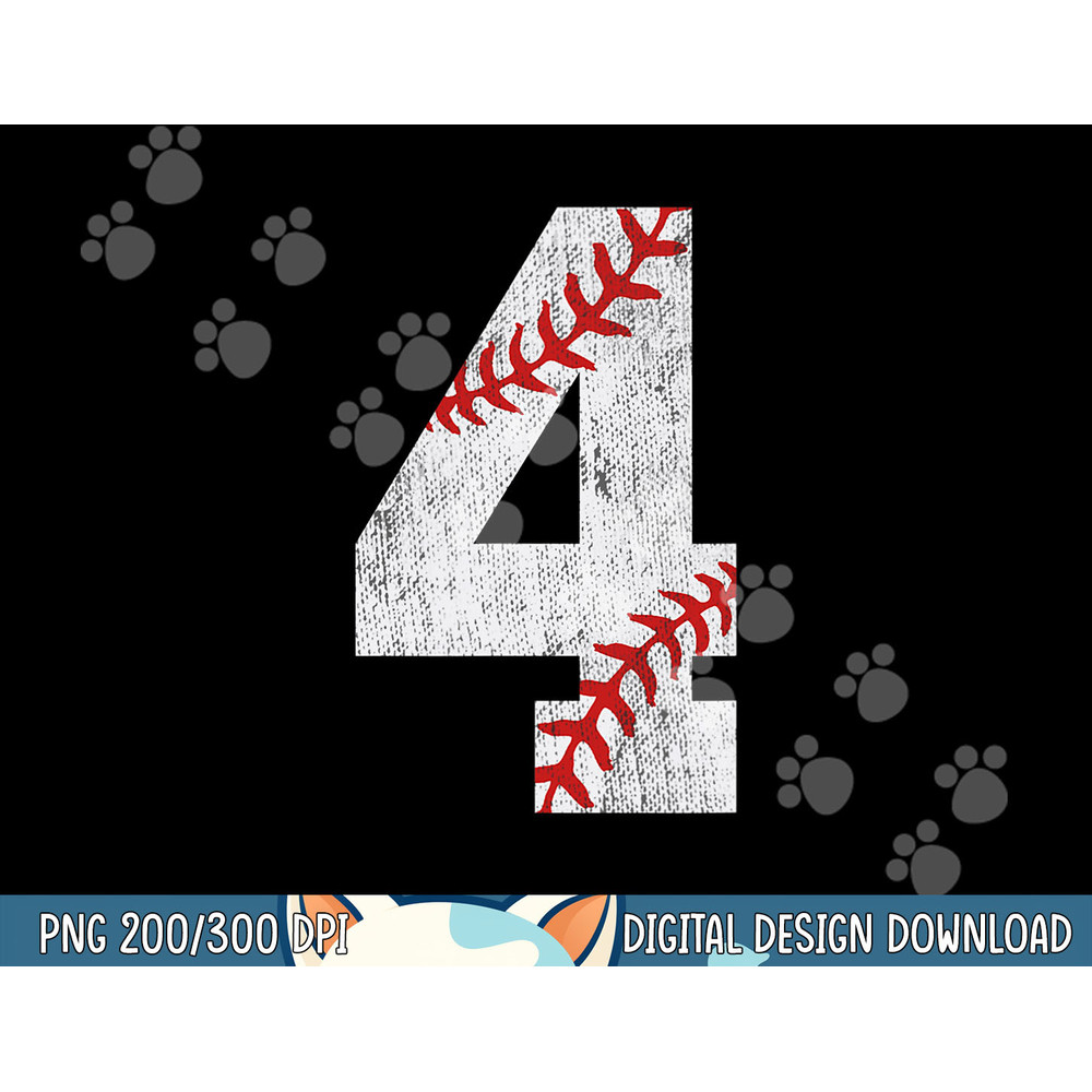 Number 4 Vintage 4th Birthday Baseball Lover 4 Years Old png, sublimation.jpg