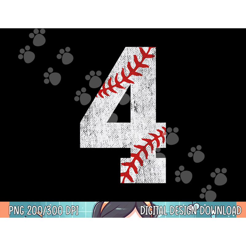 Number 4 Vintage 4th Birthday Baseball Lover 4 Years Old png, sublimation .jpg