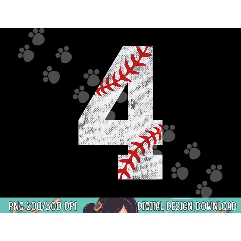 Number 4 Vintage 4th Birthday Baseball Lover 4 Years Old png, sublimation.jpg