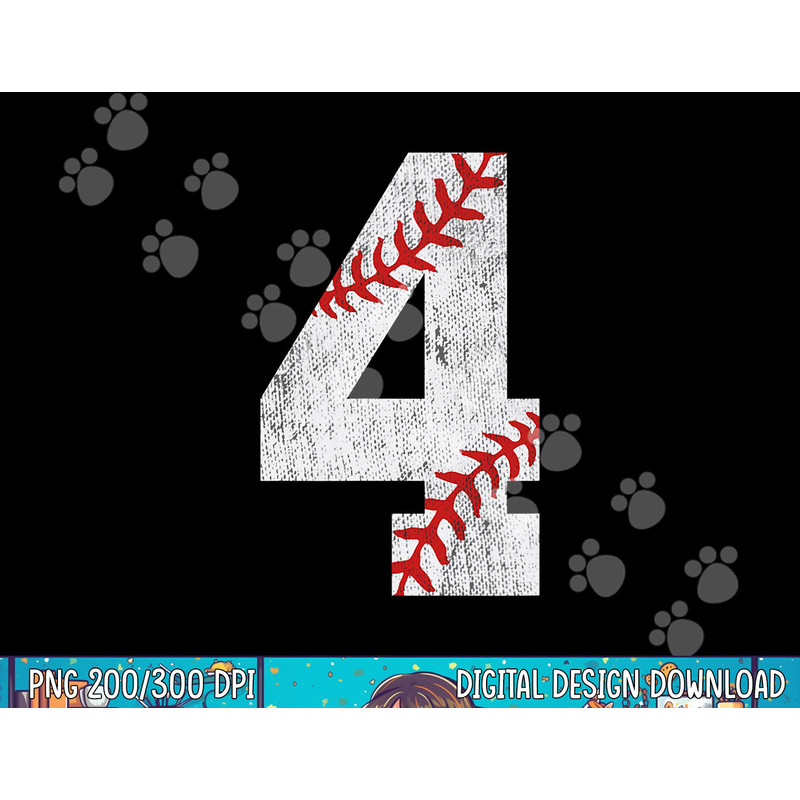 Number 4 Vintage 4th Birthday Baseball Lover 4 Years Old png, sublimation.jpg