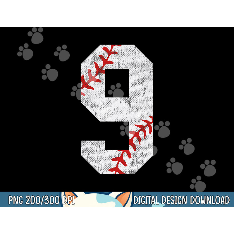 Number 9 Vintage 9th Birthday Baseball Lover 9 Years Old png, sublimation.jpg