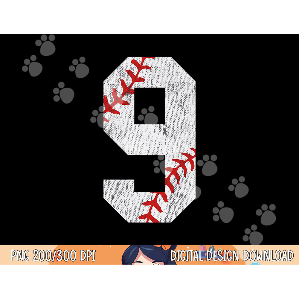 Number 9 Vintage 9th Birthday Baseball Lover 9 Years Old png, sublimation.jpg
