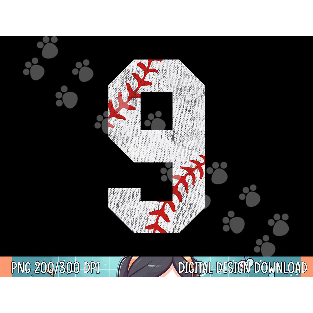 Number 9 Vintage 9th Birthday Baseball Lover 9 Years Old png, sublimation .jpg