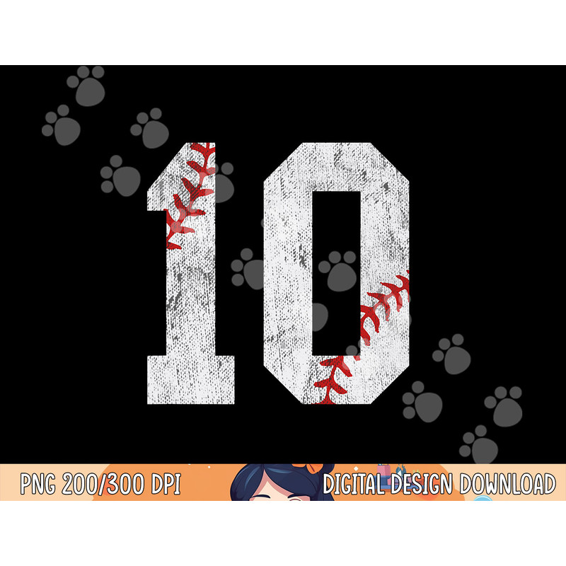 Number 10 Vintage 10th Birthday Baseball Lover 10 Years Old png, sublimation.jpg