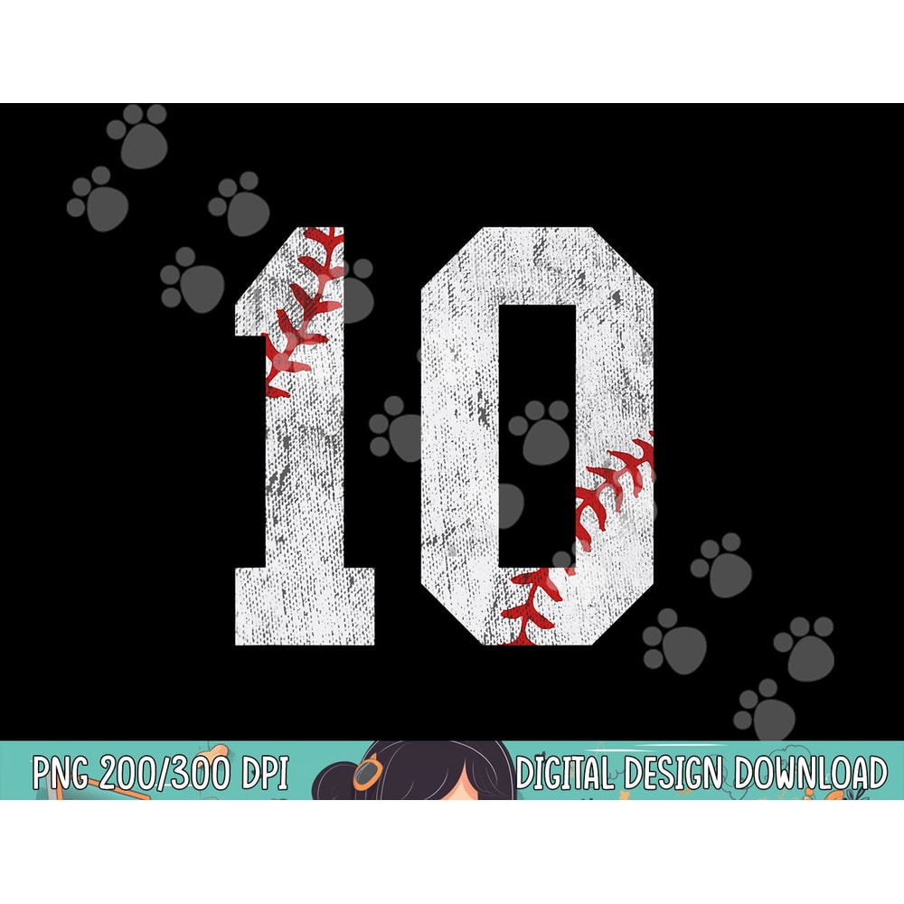 Number 10 Vintage 10th Birthday Baseball Lover 10 Years Old png, sublimation.jpg