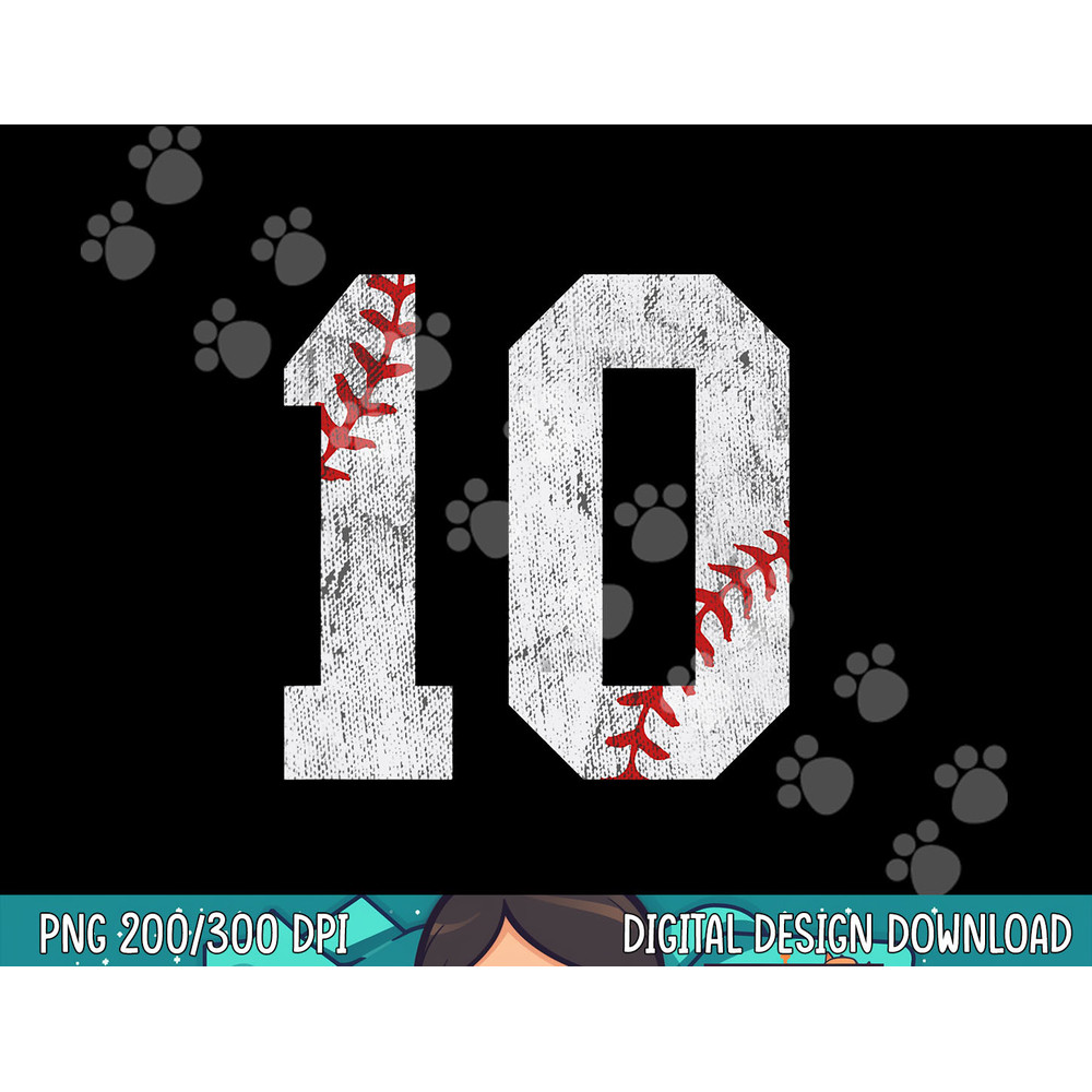 Number 10 Vintage 10th Birthday Baseball Lover 10 Years Old png, sublimation.jpg