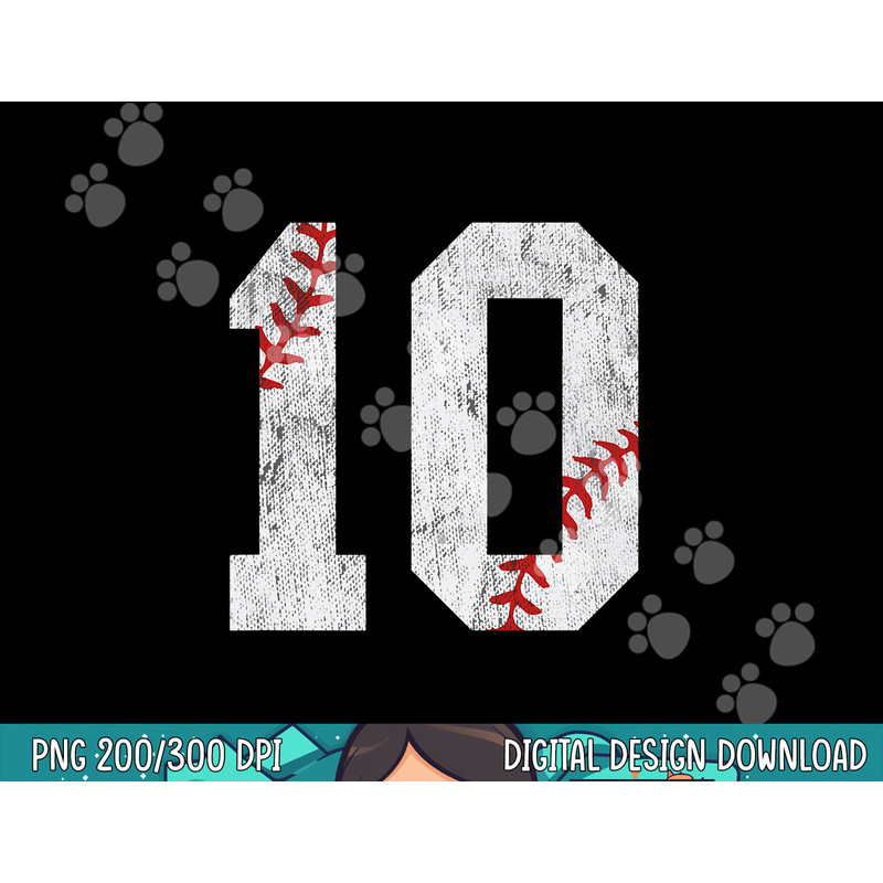 Number 10 Vintage 10th Birthday Baseball Lover 10 Years Old png, sublimation.jpg