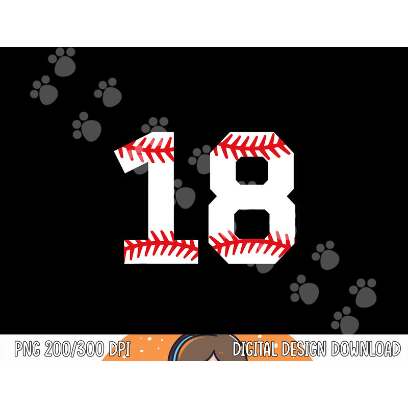 Number 18 Eighteen Baseball Lucky Favorite Jersey Number png, sublimation.jpg