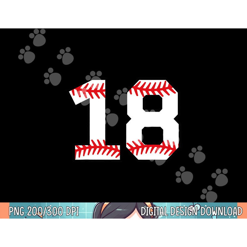 Number 18 Eighteen Baseball Lucky Favorite Jersey Number png, sublimation .jpg