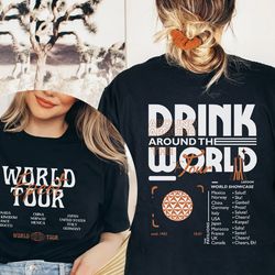 drink around the world tour 2 sided shirt,drink around the world showcase,world showcase epcot shirt, theme park world t