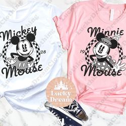 retro disney mickey mouse 1928 checkered tshirt, mickey and minnie shirt, vintage disney family shirt , disney world fam