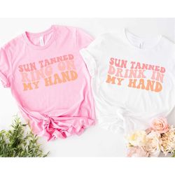 wavy sun sand drink in my hand tee, ring on my hand, retro batch shirts, bachelorette party shirts, bachelorette t-shirt
