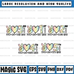 peace love grade bundle png, 1st grade png, back to school png, fifth grade png, 2nd grade teacher png, first day of