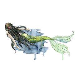 mermaid painting - print of mermaid swimming, watercolor painting, mermaid art