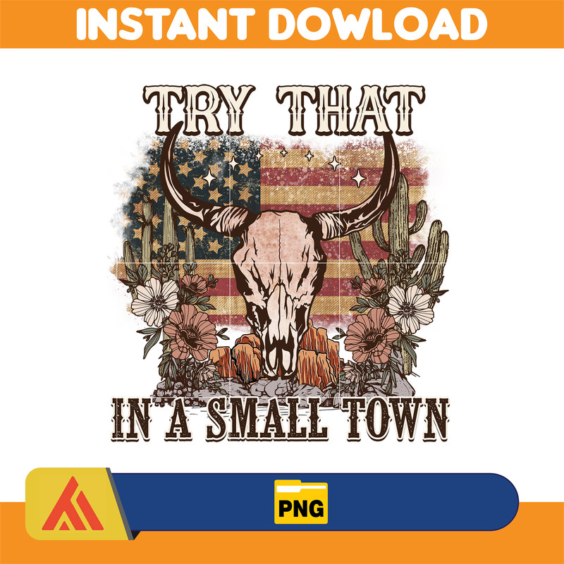 Try That In A Small Town Png, Cow Skull Small Town Png, Retro Country Shirt Png, Country Music, American Flag (10).jpg
