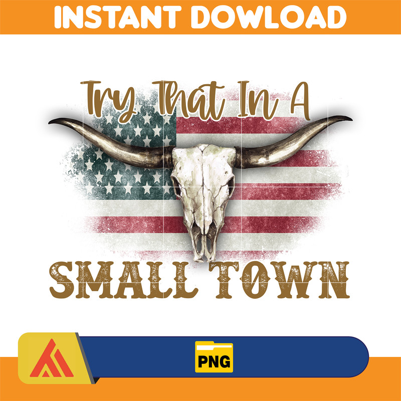 Try That In A Small Town Png, Cow Skull Small Town Png, Retro Country Shirt Png, Country Music, American Flag (18).jpg