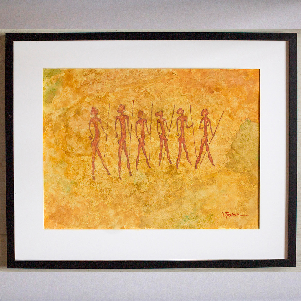 Drawing-of-a-prehistoric-hunters-is-a-modern-abstract-watercolor-drawing-on-paper-Painting-for-interior-as-a-gift-warriors-by-prehistoric-man.jpg